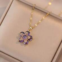 1pc Gold-Tone Luxury Multi-Color Gemstone Rotating Flower Choker Necklace, Elegant Atmosphere, Banquet Wedding Date Accessory, Couple Anniversary Gift - Multicolor - View 2
