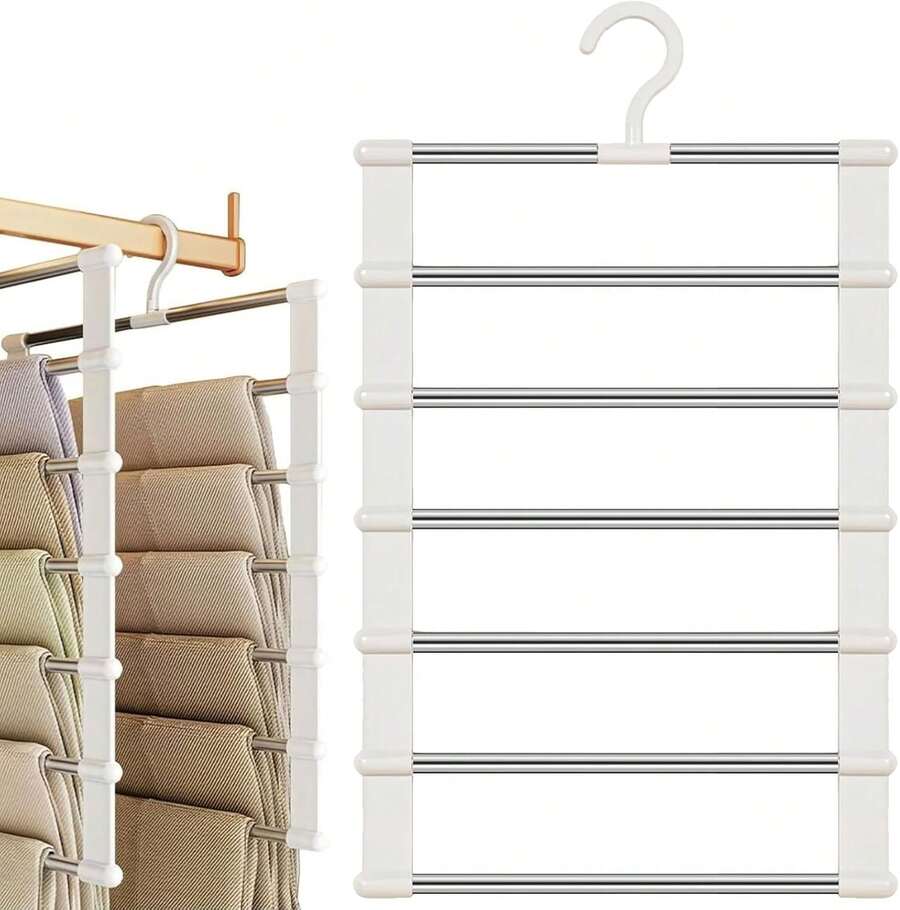 Perchero de varios niveles, juego de 2, perchero que ahorra espacio, perchero versátil para pantalones, bufandas y accesorios. - Blanco - Ver 1
