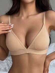DAZY Atasan Bikini Wanita Model Segitiga Warna Kulit Seksi & Nyaman, Bantalan yang Dapat Dilepas, Tali Bahu yang Dapat Diatur, Pakaian Dalam Wanita - Aprikot - View 3