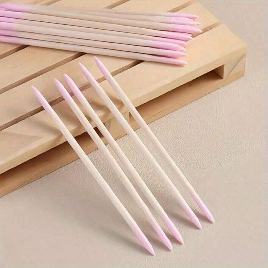 100PCS Double-Ended Cotton Swab Wooden Sticks, Small Tip Dual-Head Nail Polish Remover Sticks, Eyebrow Tattoo Beauty Makeup Cleaning Cotton Swabs, Multifunctional Manicure Nail Art Tools For Press On Nails, 100 Pieces Per Pack