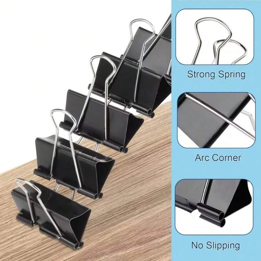 5pcs Extra Large Black Metal Binder Clips, Strong Spring Structure, Metal Rings, Designed For Office Organization, Smooth Metal Surface, Heavy Duty Iron Clips, File Folder, Test Paper, Bill Clips, Black Heavy Duty Large Paper Clips, Suitable For Office And Home, Stationery, School Supplies, Office Supplies, Portable Non-Slip, Economic And Practical Office Supplies! - Multicolor - View 1