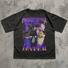 Professional T-Shirt With Funny Cat Meme, Gift For Women And Men, Ugly Cat T-Shirt, Absurd Gifts, Daring T-Shirts, Funny T-Shirt, Peculiar T-Shirt. - 黑色 - 查看 6