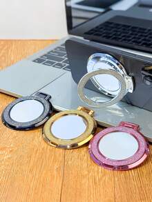 Shiny Sequin Phone Ring Holder, Hidden Makeup Mirror Design, Strong Adhesive Adjustable Phone Stand, Universal Hands-Free Phone Holder, Cute Sparkling Phone Decoration, Suitable For Women And Girls, Glittering Foldable Small Mirror, Portable Phone Case Accessory, Slouchy Makeup Mirror Stand Desktop Viewing Tool - Multicolor - View 4