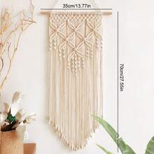 1pc Macrame Wall Hanging, Bohemian Style Wall Decor Tapestry, Simple Handmade Woven Floral Lace Tassel Hanging Backdrop - White - View 14