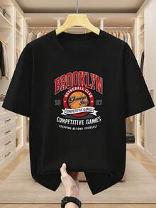 Men's Short-Sleeved T-Shirt, Made Of 100% Cotton, Featuring A Brooklyn Nets Basketball Design That Showcases Competitive Spirit And Inspires Personal Growth. Comfortable And Casual Short-Sleeved T-Shirt For Summer. - 黑色 - 查看 1
