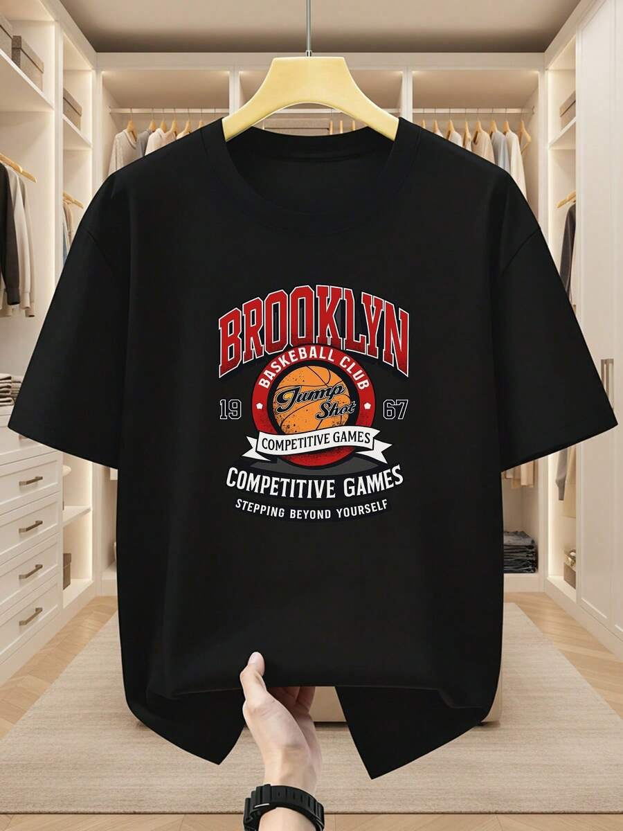 Men's Short-Sleeved T-Shirt, Made Of 100% Cotton, Featuring A Brooklyn Nets Basketball Design That Showcases Competitive Spirit And Inspires Personal Growth. Comfortable And Casual Short-Sleeved T-Shirt For Summer. - 黑色 - 查看 1