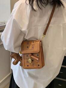 Retro Print Mini Phone Bag, Casual Shoulder Crossbody Bag - Brown - View 5