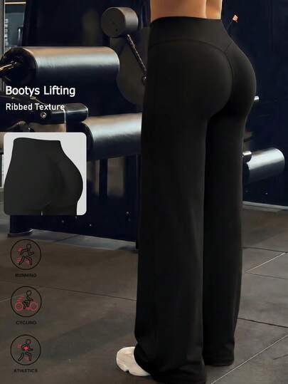 1pc Women's Minimalist High Waist Elastic V-Shape Design Pants, Slimming Straight Leg Wide Leg Trousers, Casual Sports Fitness Yoga Pants, Versatile For Indoor Fitness, Yoga, Outdoor Hiking, Fashionable Daily Wear