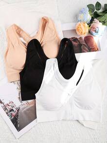 3-Piece Plus Size Autumn/Winter Sports Bra Set, Women's Front Zipper Pad Soft And Comfortable, Suitable For Running, Yoga, Gym Wear Women's Plus Size Underwear - Nhiều màu - Xem 6