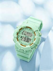 Beli 1 Gratis 1, 2pcs/Set Jam Tangan Olahraga Digital, Jam Tangan Elektronik, Tali Silikon Multifungsi untuk Pelajar, Set Kronograf Kasual Luar Ruangan Warna Permen, Hadiah Ideal untuk Pemakaian Sehari-hari - Hijau - View 5