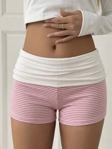 Allurini Pantaloncini rosa a righe stile Y2K girly e solare per donna, vita bassa, design con orlo regolabile, eleganti per l'estate - Rosa - Visualizzare 5