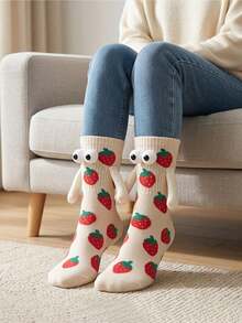 1/3 pares de calcetines de media pantorrilla con estampado de dibujos animados lindos y sujeción magnética, calcetines unisex adecuados para la vida diaria, el hogar, a juego en pareja, calcetines creativos y divertidos - Multicolor - Ver 6