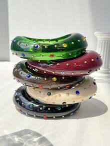 Pulsera asimétrica de resina con cuentas de cristal y metálicas de colores, pulsera versátil de verano Y2K, joyería casual y apilable para vacaciones, accesorio delicado de estilo bohemio - Multicolor - Ver 3