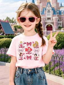 Disney Girls' Minnie Mouse Printed T-Shirt-A Cute, Short-Sleeve Top Featuring A Cartoon Print, Perfect As A Casual Summer Top For Everyday Wear. - 粉色 - 查看 2