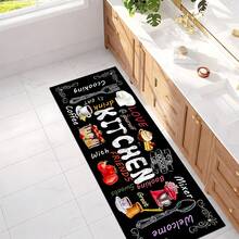 1 pieza Alfombra de piso con estampado de patrón de cocina, alfombra de cocina de gel de sílice, alfombra de cocina, alfombra, fácil de limpiar, impresa en forma rectangular, adecuada para sala de estar, dormitorio, pasillo, baño, lavandería - Alfombra de poliéster, adecuada para decoración del hogar interior y exterior - Multicolor - Ver 3