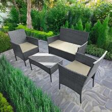 4 Seater Garden Rattan Furniture Table Chairs Sofa Wicker Outdoor Patio Set - Black + Beige Cushions - View 2