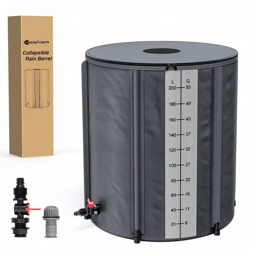Nilight Collapsible Rain Barrel Water Storage Containers-53 Gallon Portable Rainwater Collect System Water Tank To Collect Rainwater From Gutter Downspout Water Catcher With Spigots,Filter&Overflow Kits,A Must-Have For Your Backyard, Perfect For Camping/RV Travel. - A - View 1