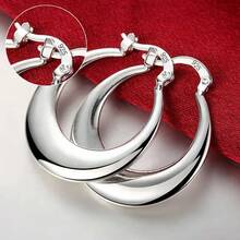 925 Sterling Silver Round Earrings, Elegant Dangle Earrings For Wedding Promises, Fine Hoop Earrings, Simple And High Quality, Versatile For Women. - 羅莎 - 查看 10