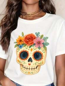 Day Of The Dead Skull T-Shirt Archive - Mexican Autumn Instant Download, 100% Cotton Day Of The Dead T-Shirt - 白色 - 查看 6