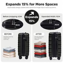 YONSLY Maleta Rígida Expandible 16/20/24/28 Pulgadas S/M/L/XL con Cerradura TSA 4 Ruedas Silenciosas 360° Cremallera YKK de Doble Reparación Bolsillo de Malla Maleta de Viaje para Vacaciones - Negro - Ver 9