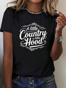 Pure Cotton Country Hood T-Shirt For Women, Unisex T-Shirt For Men And Women, Soft Cotton Loose Fit T-Shirt, Comfortable Unisex Clothing, Perfect Gift For All Seasons - 黑色 - 查看 1