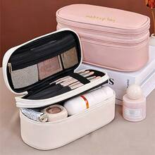 1 buah Tas Kosmetik Multifungsi, Tas Penyimpanan Dua Lapis PU, Tas Kosmetik Ritsleting Kapasitas Besar Kasual Modis, Pengatur Alat Tulis Perjalanan, Kantong Kosmetik Penting untuk Liburan - Beraneka warna - View 11