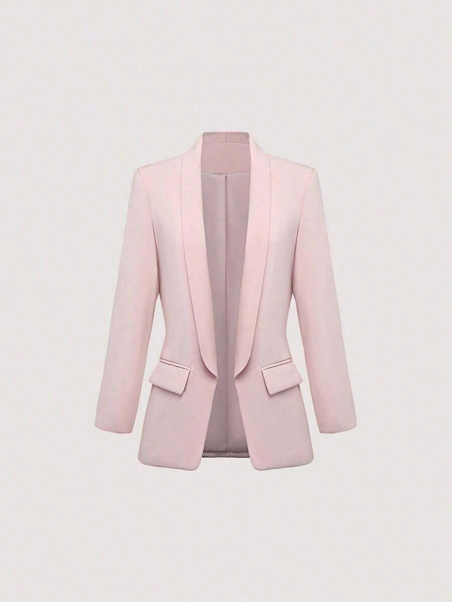 AYYEMERY ROSE Chaqueta tipo blazer elegante de color liso con cuello estilo chal, de manga larga delgada para uso en la oficinaAYY - Rosa - Ver 1