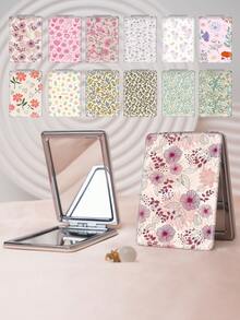 1PC Pastoral British Series Portable Vanity Mirror, Foldable Lightweight Ultra-Thin Convenient Hand Mirror, Durable PU Leather, Suitable For Multiple Scenes And All People, Rectangular Small Mirror, Pocket Mirror, Fresh Style With Unique Floral And Heart Pattern Design, Exquisite And Delicate Structure, Reliable And Shockproof, Easy To Carry, Handheld Makeup Mirror, 180° Flip Cover, Multifunctional - Multicolor - View 1