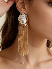 1 pieza Pendientes de metal con diseño geométrico asimétrico en espiral negro y acrílico, versátiles para uso diario y fiestas - dorado + negro - Ver 25