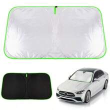 1Pc Silver Reflective Car Sun Shade. Thick Durable Fabric Blocks Sunlight, Heat And UV Rays To Protect Interiors. Foldable And Tool-Free For Easy Use, Fits Most Cars. - Multicolor - View 4