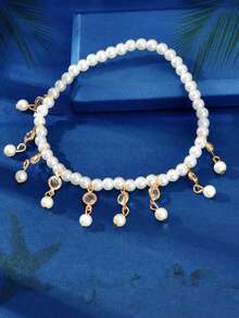 Pulsera De Tobillo Con Decoración De Perlas Sintéticas - Multicolor - Ver 2