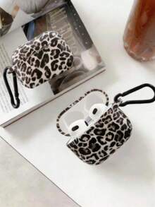 Grey Leopard Print Earphone Case With Carabiner Hook, Soft TPU Protective Cover Compatible For AirPods 1/2/3/Pro, Shockproof Wireless Bluetooth Headset Shell Accessory - Multicolor - View 2