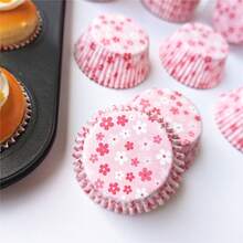Cake Cupcake Liners, Pink Floral Greaseproof Paper Cupcake Liners, Baking Paper Liners, Cake Liners, Baking Tools, Cake Tools - Pink Flowers - View 7
