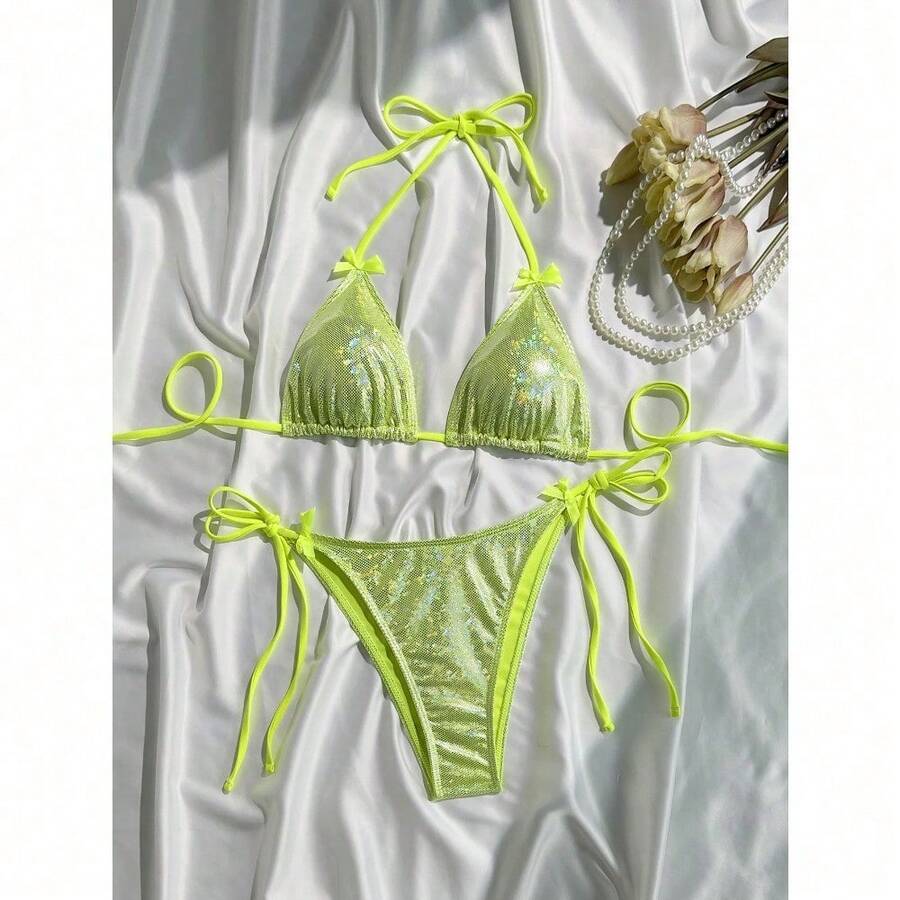 Shiny Pink Micro Bikini Set Mujer Women Sexy Push Up Thong Swimsuit Summer Bathing Suit Bandage Holiday Swimwear Women Biquine - gn-A - 查看 1