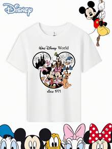 Disney T-Shirt Short Sleeves Are Made Of 100% Pure Cotton FabricDisney Channel Kids T Shirt White Walt Disney World Mickey Mouse Minnie Donald Goofy Pluto Castle Since 1971 Print For Theme Park Outing Party WearA Gift Suitable For Girls - trắng - Xem 2