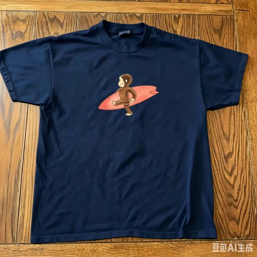 2026 Summer New Arrival [100% Cotton][Graphic Tee] Surfing Graphic T-Shirt – Tee, Cute Cartoon Monkey Shirt, Unisex Casual Streetwear Top,T-Shirt - 藏蓝色 - 查看 1