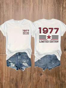 Women's Casual Sports T-Shirt With Limited Edition 1977 Graphic - White Crew Neck T-Shirt, Elastic And Machine Washable, Comfortable Fit For All Seasons, For Daily Use And Unique Style. - 白色 - 查看 7