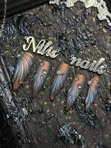 10pcs Stiletto Hand Made Press On Nails Acrylic Nail Kit, Gray Nails, Blue Cat Eyes, Matte Finish, Long Nails, Cool Futuristic Feel, Mysterious High-End Texture, Y2k Nails, (Includes: A Piece Of Jelly Glue And A Friction Strip) Nail Stuff Handmade Press On Nails - Grey - View 7
