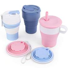 American-Style Coffee Cup, Portable Outdoor Travel Cup, Foldable Silicone Water Cup, Water Bottle, Compact Pocket Cup - 冷藍色-卡片折疊杯 - 查看 1