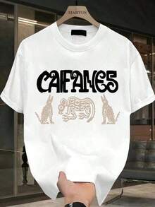 Black T-Shirt With Caifanes Text And Animal Prints, One-Piece, Casual Men's T-Shirt, A Gift For Caifanes Music Lovers, 3 Colors Available, 100% Pure Cotton, Soft And Comfortable, Suitable For Casual And Athletic Wear, Perfect For Everyday Use, Pairs Well With Men's Jeans. 2025 Gifts For Men, Men's T-Shirts, Men's Tops, Men's Sweatshirts, Loose And Comfortable - 白色 - 查看 7