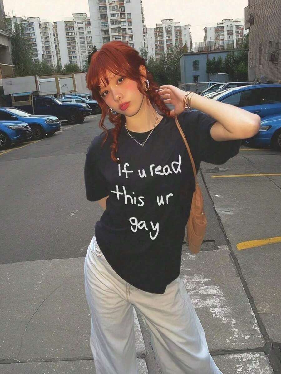 Short-Sleeve "You're Gay" Y2K Style T-Shirt, Funny Gay T-Shirt, 90s LGBTQ Pride T-Shirt, Bisexual, Gay, Lesbian T-Shirt, Ironic T-Shirts And Damned Memes That Are Serious, Pride T-Shirt. 100% Cotton. - 黑色 - 查看 1