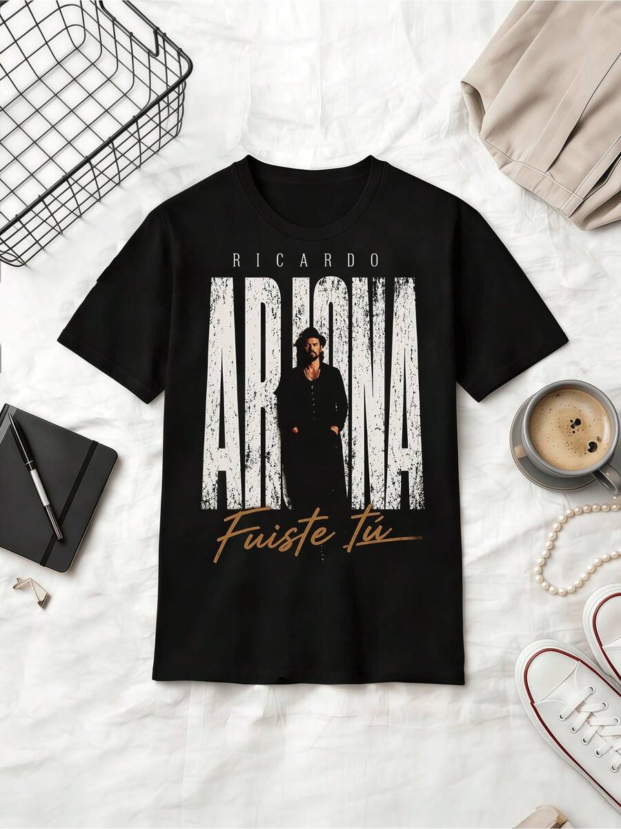 Vintage Ricardo Arjona Crack Texture Red Graphic T-Shirt, 100%  Cotton  Grunge Style - Black - View 1