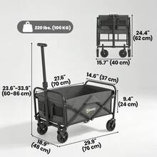 Outsunny Collapsible Folding Wagon Cart, Heavy Duty Outdoor Utility Garden Cart With Universal Wheels And Adjustable Handle For Sports, Camping, Shopping, Grey - 灰色 - 查看 7