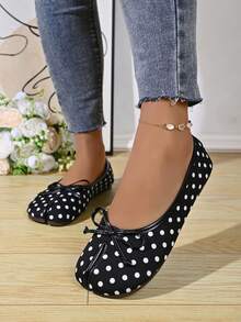 2026 Spring/Autumn New Toe Separator Shoes, Polka Dot, Tabi Shoes, Women's Flat Low Vamp Ballet Shoes, Slip-On Fashion Granny Shoes - Black and White Polka Dots - View 6