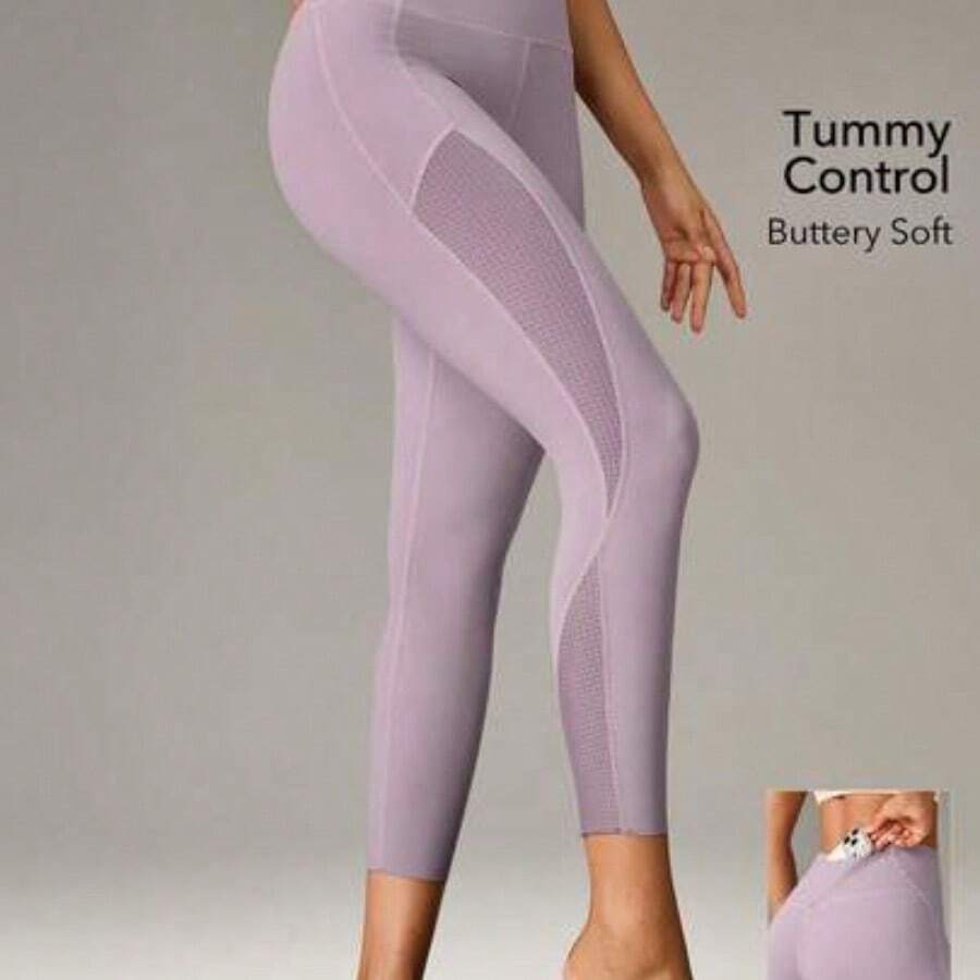 Nana's Women's Clothing Store OutZeal Pantalones deportivos de mujer para exteriores de color azul sólido, para correr, gimnasio, yoga, de secado rápido, control de abdomen, cintura alta, con panel de malla, para primavera y verano - Púrpura polvoriento - Ver 1