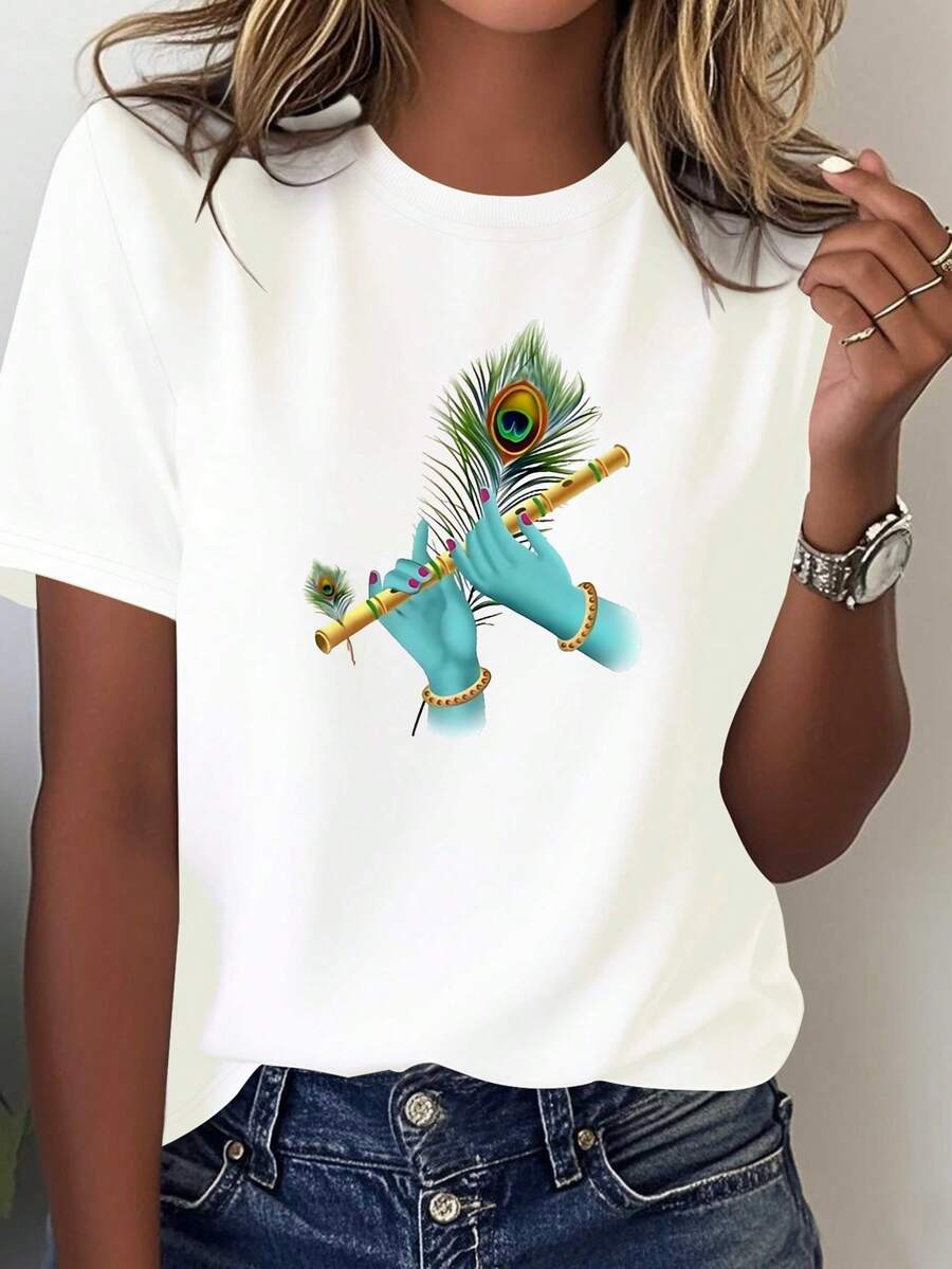 Comfortable Solid Color T-Shirt For Women. - White - View 1