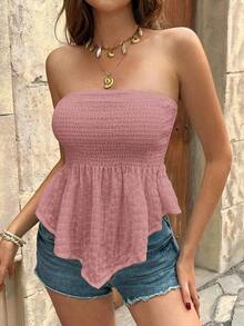 Strapless Solid-Color Bandeau Top With Ruffled Hem, Perfect For Vacation - Clear - View 3