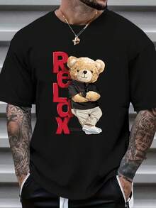 Camiseta de Manga Corta para Hombre con Estampado de Oso - Cuello Redondo Casual de Verano con Dibujo de Tinta de Oso y Árbol de Haya, Ajuste Regular Cómodo, Lavable a Máquina, Opaca para Ropa de Exterior y Casual - En Stock ()Tee - Negro - Ver 6