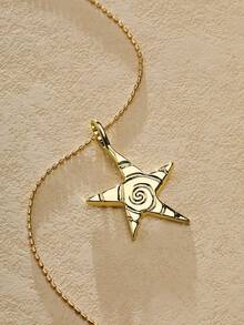 Nocturel 1pc Fashionable Retro Technology Feeling Starfish Pentagram Pendant Silver-Colored Necklace Sweater Chain - Silver - View 6