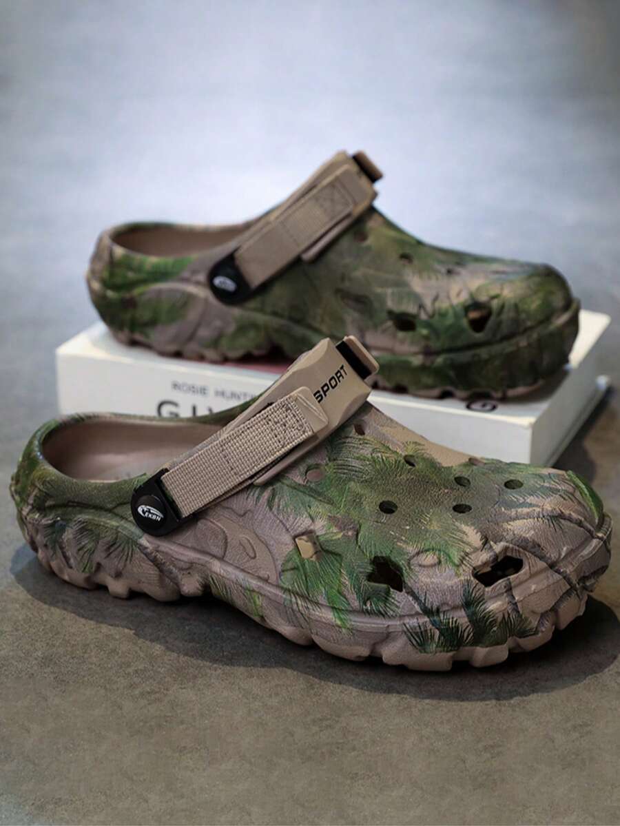 Men's Summer Breathable Contrast Color Perforated EVA Hollow Out Hook And Loop Casual Sandals